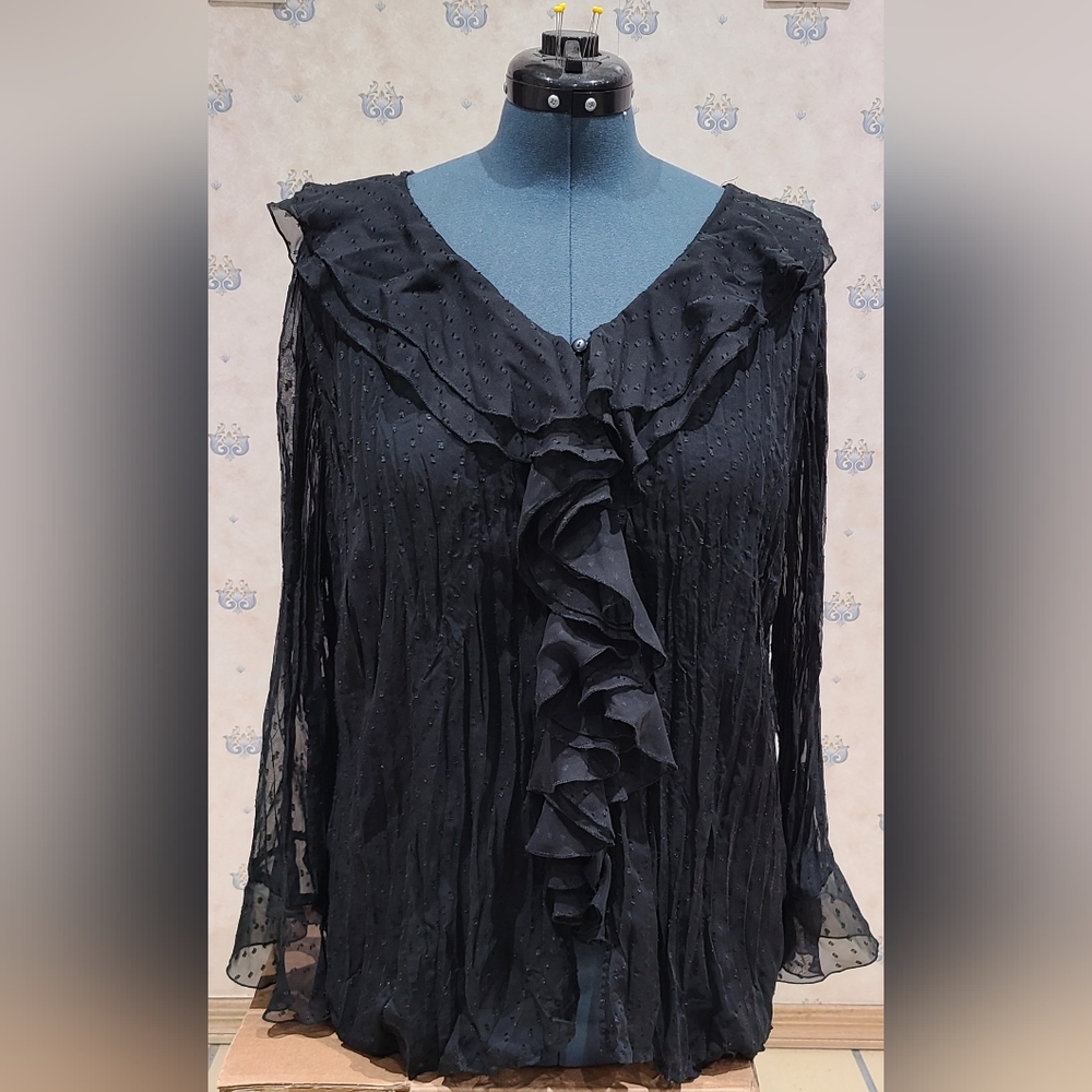 Black ruffle shirt by Avenue, size 18/20